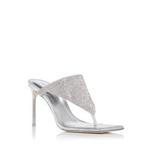 CULT GAIA Womens Silver Audrey Stiletto Slip On Leather Heeled Thong Sandals 37